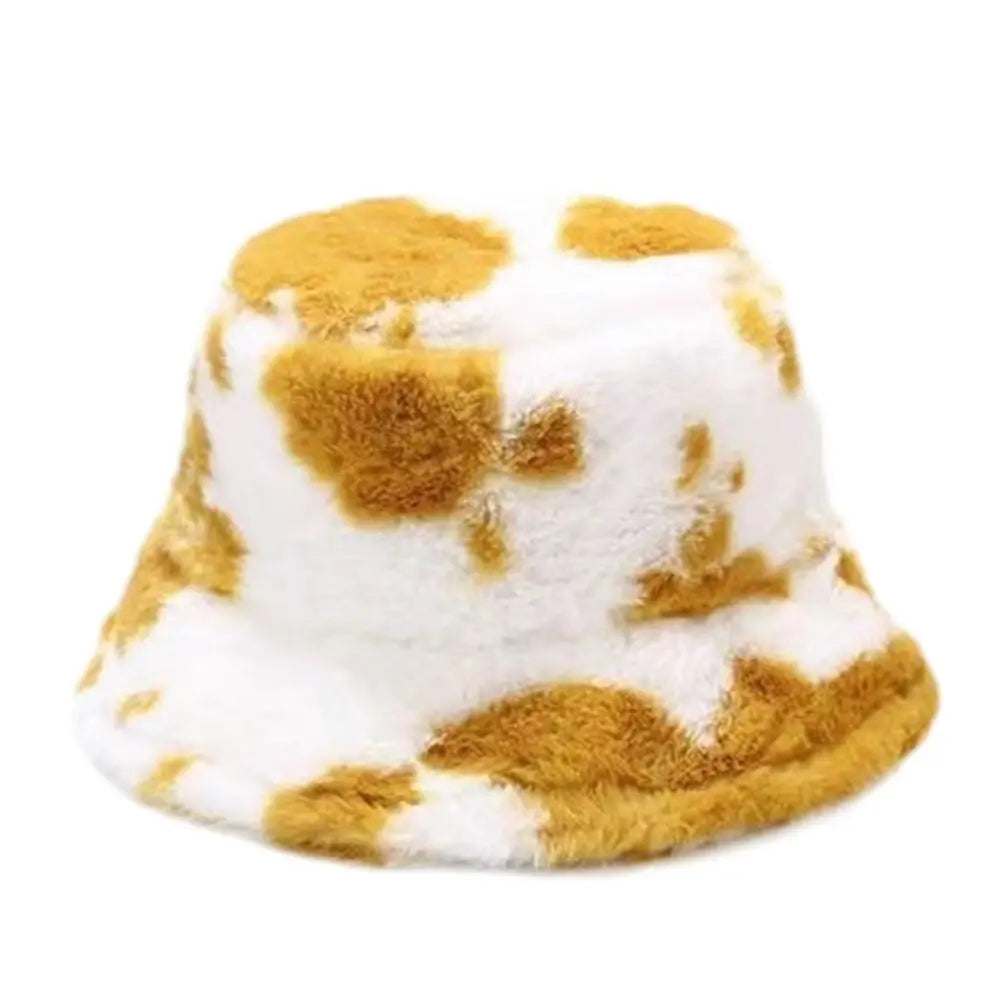 Winter Bucket Hat Women's Fashion Milk Cow Grain Panama Warm Hats Female Vintage  Cap