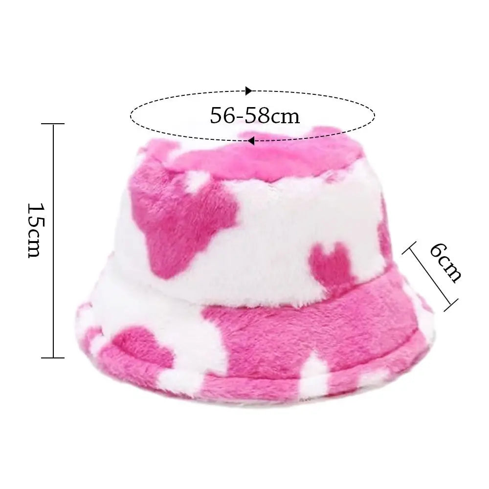 Winter Bucket Hat Women's Fashion Milk Cow Grain Panama Warm Hats Female Vintage  Cap