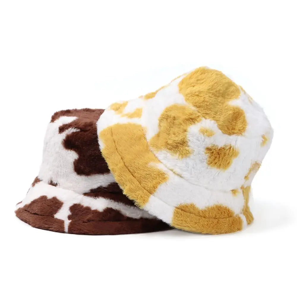 Winter Bucket Hat Women's Fashion Milk Cow Grain Panama Warm Hats Female Vintage  Cap