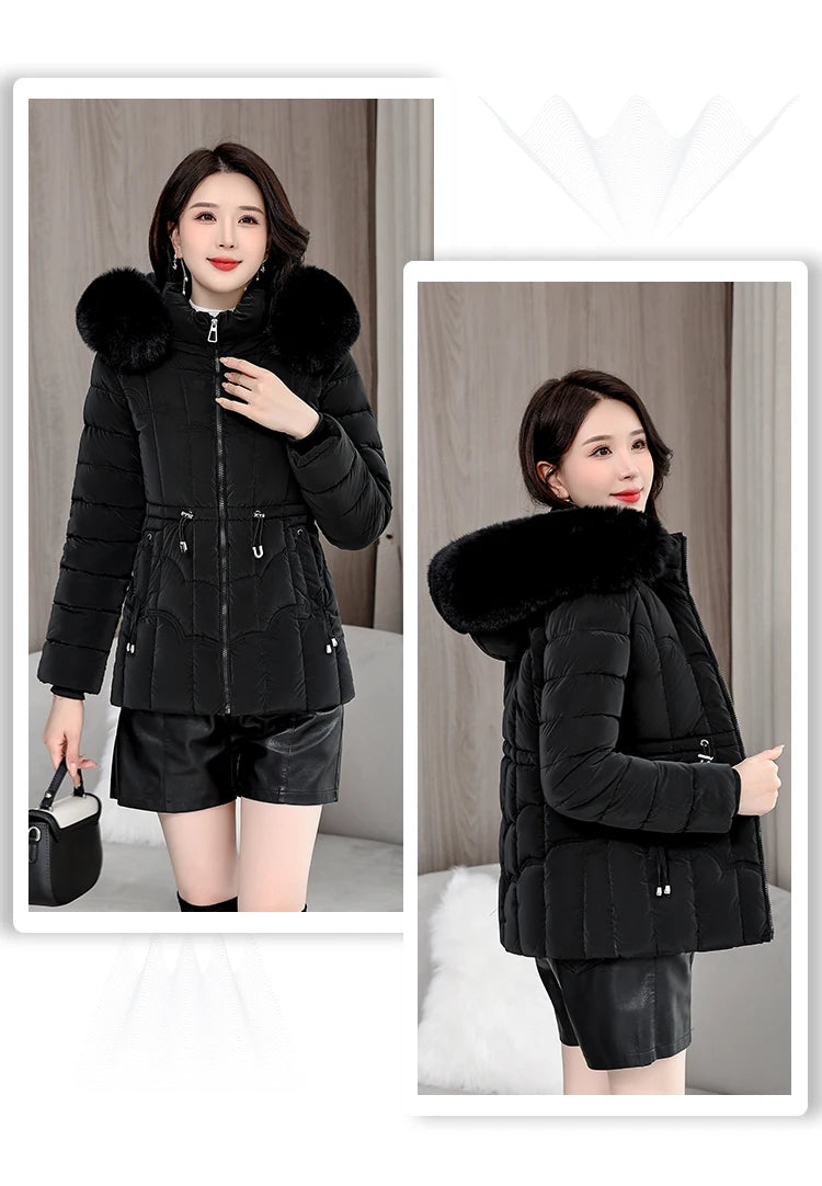 Winter 2025 New Down Jacket Women Parkas Fashion High-Quality Warm Cotton Padded Coat Ladies Short Overcoat Hooded
