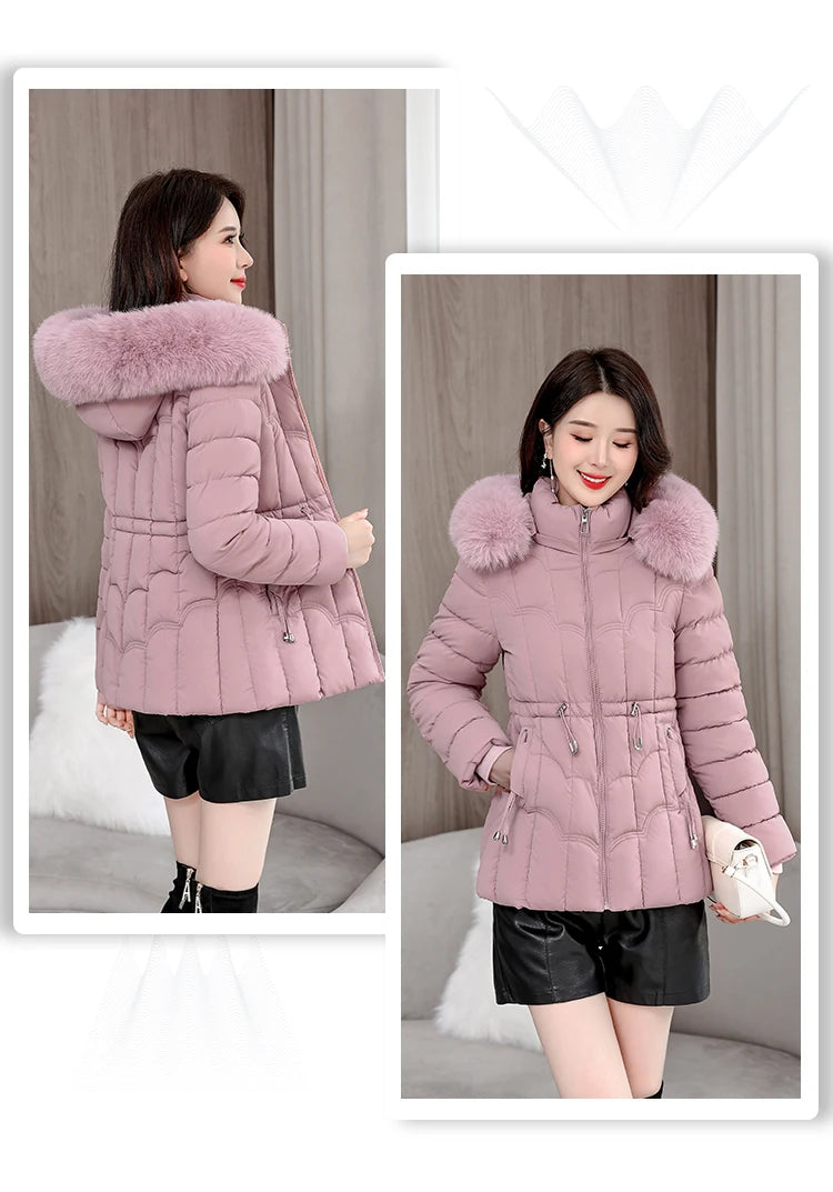 Winter 2025 New Down Jacket Women Parkas Fashion High-Quality Warm Cotton Padded Coat Ladies Short Overcoat Hooded