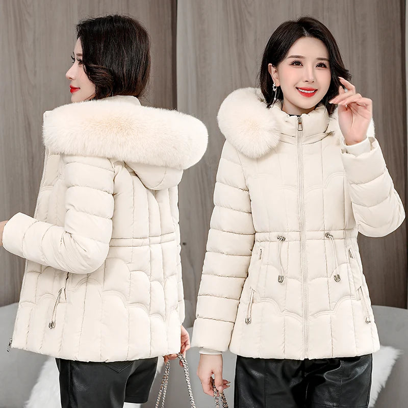 Winter 2025 New Down Jacket Women Parkas Fashion High-Quality Warm Cotton Padded Coat Ladies Short Overcoat Hooded