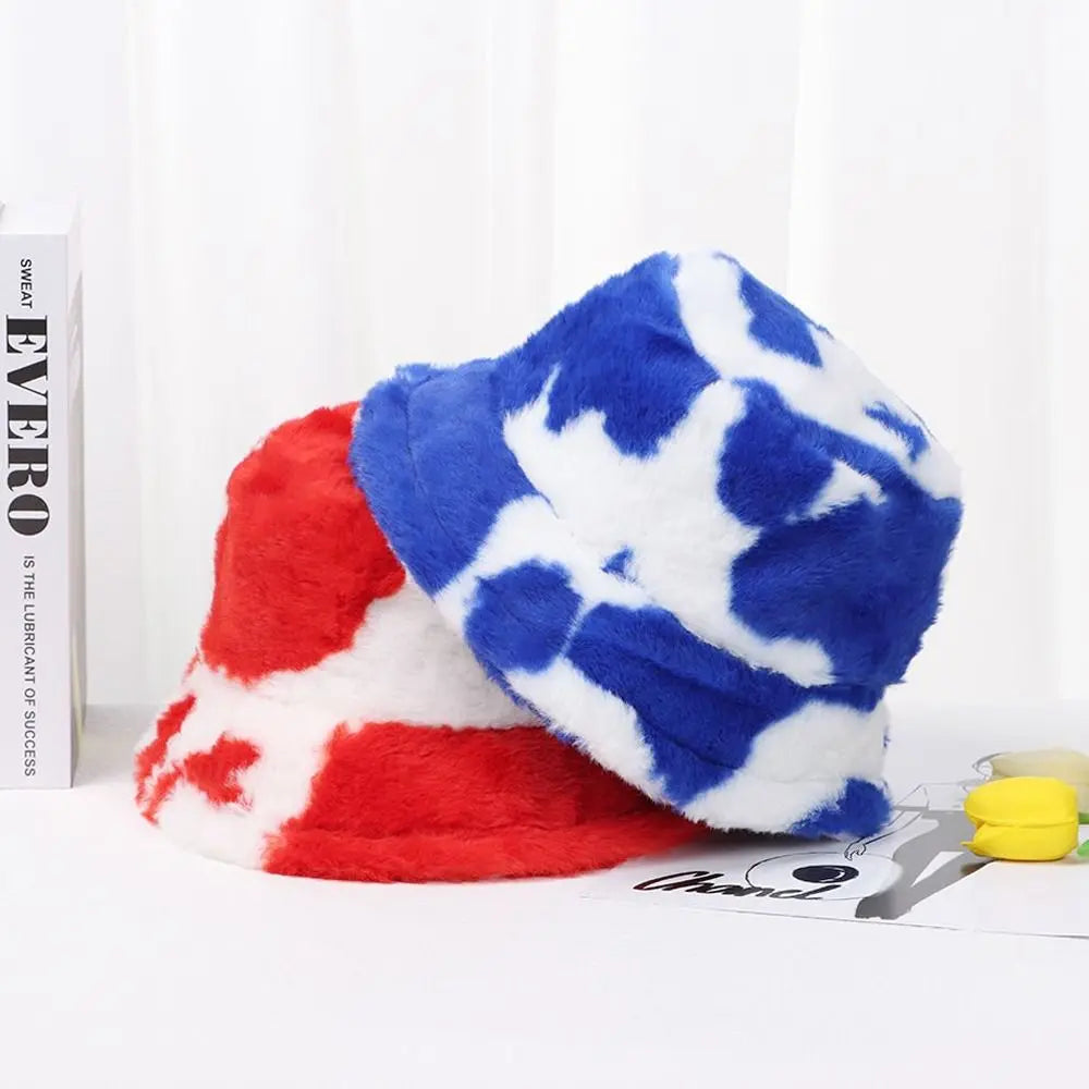 Winter Bucket Hat Women's Fashion Milk Cow Grain Panama Warm Hats Female Vintage  Cap