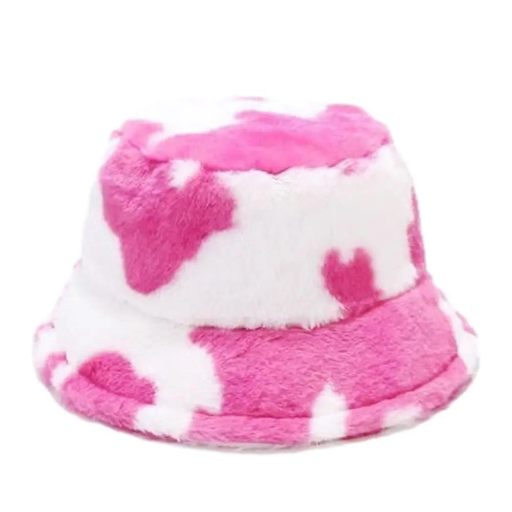 Winter Bucket Hat Women's Fashion Milk Cow Grain Panama Warm Hats Female Vintage  Cap