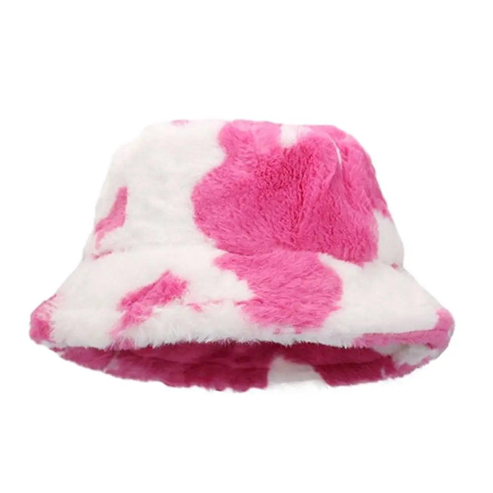 Winter Bucket Hat Women's Fashion Milk Cow Grain Panama Warm Hats Female Vintage  Cap