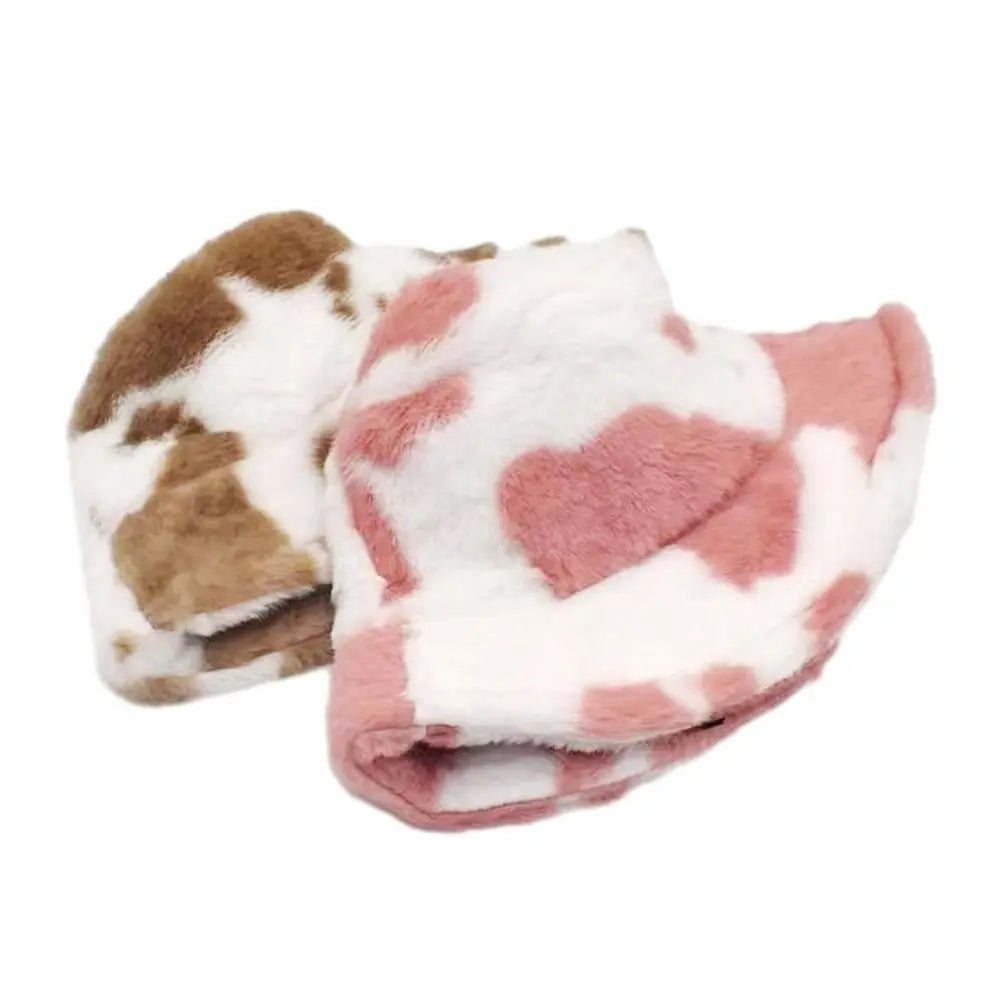 Winter Bucket Hat Women's Fashion Milk Cow Grain Panama Warm Hats Female Vintage  Cap
