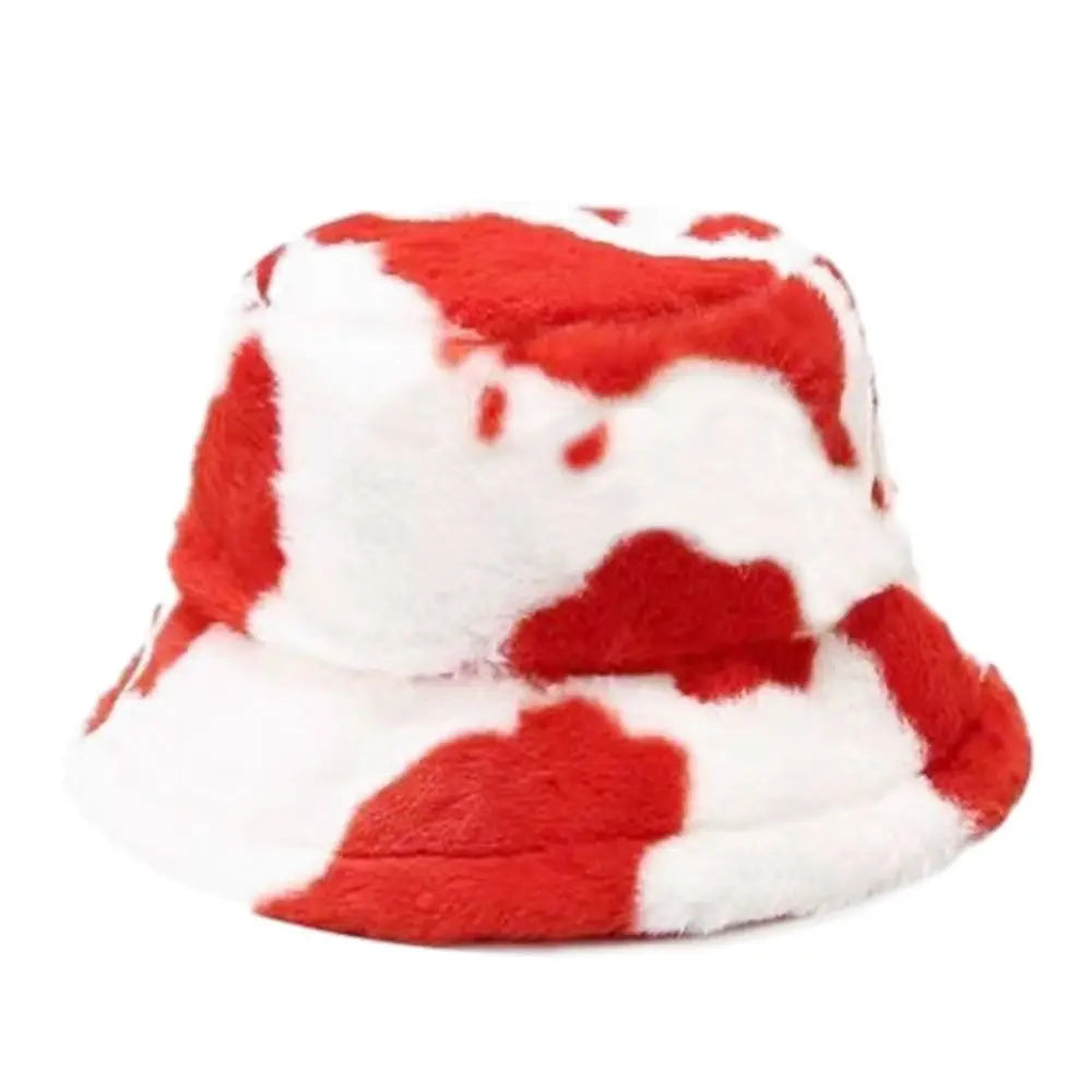 Winter Bucket Hat Women's Fashion Milk Cow Grain Panama Warm Hats Female Vintage  Cap