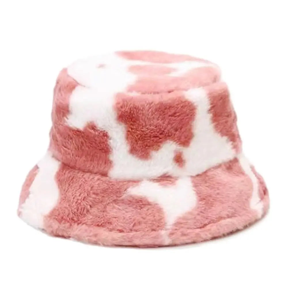 Winter Bucket Hat Women's Fashion Milk Cow Grain Panama Warm Hats Female Vintage  Cap