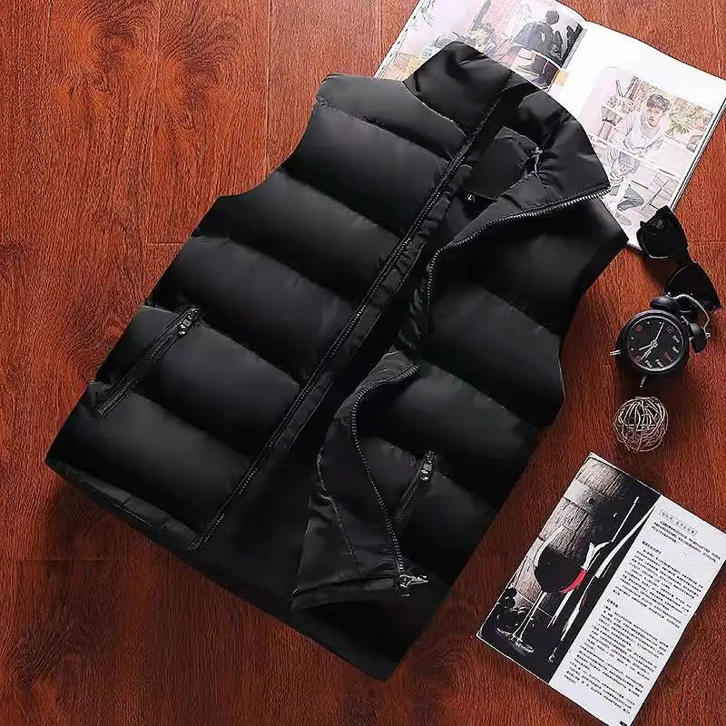 Mens Vest Jacket Warm Sleeveless Jackets Winter Waterproof Zipper Coat Autumn Stand-up Collar Casual Waistcoat