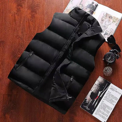 Mens Vest Jacket Warm Sleeveless Jackets Winter Waterproof Zipper Coat Autumn Stand-up Collar Casual Waistcoat