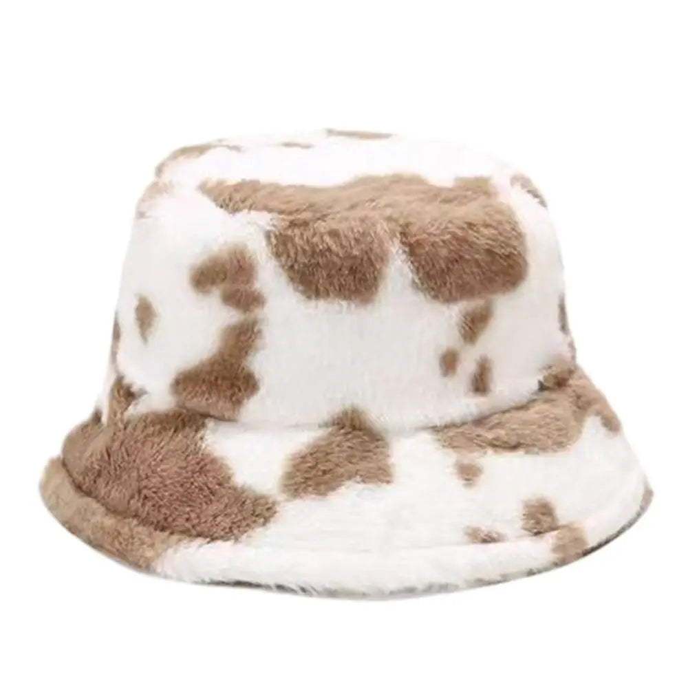 Winter Bucket Hat Women's Fashion Milk Cow Grain Panama Warm Hats Female Vintage  Cap