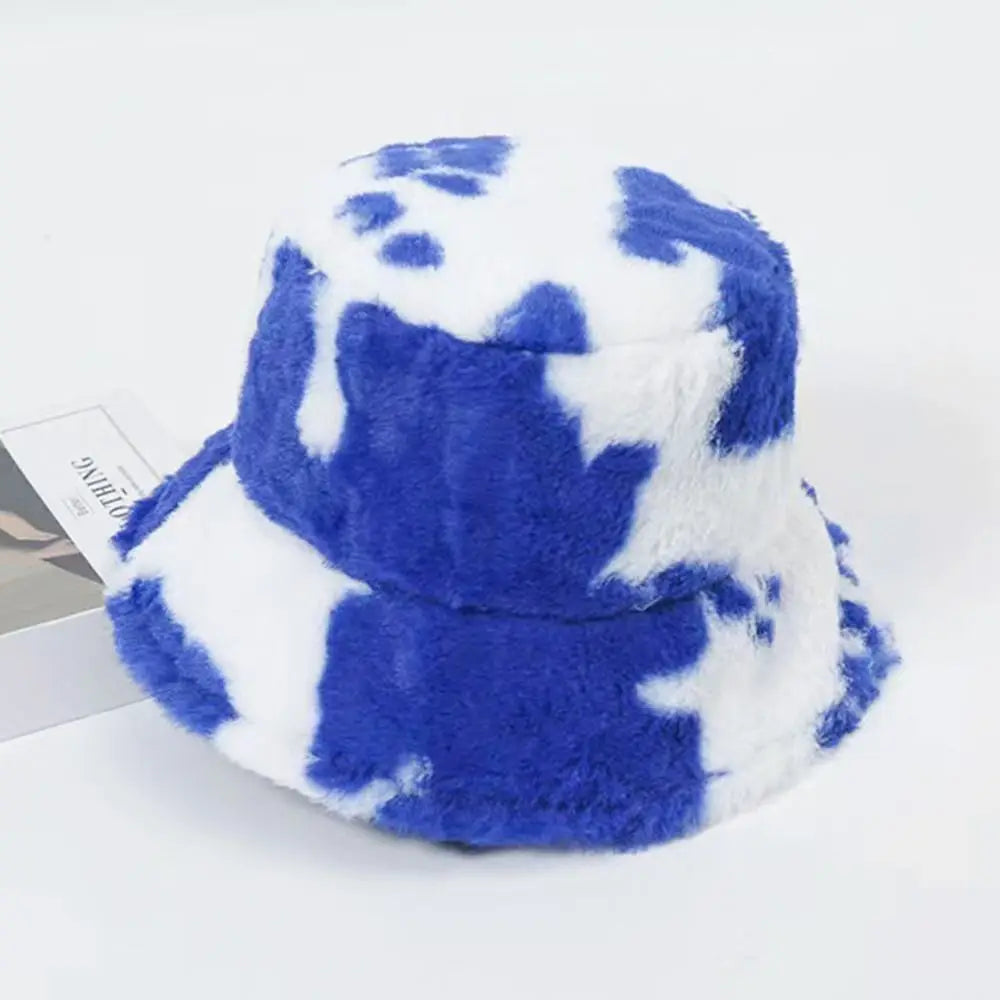 Winter Bucket Hat Women's Fashion Milk Cow Grain Panama Warm Hats Female Vintage  Cap
