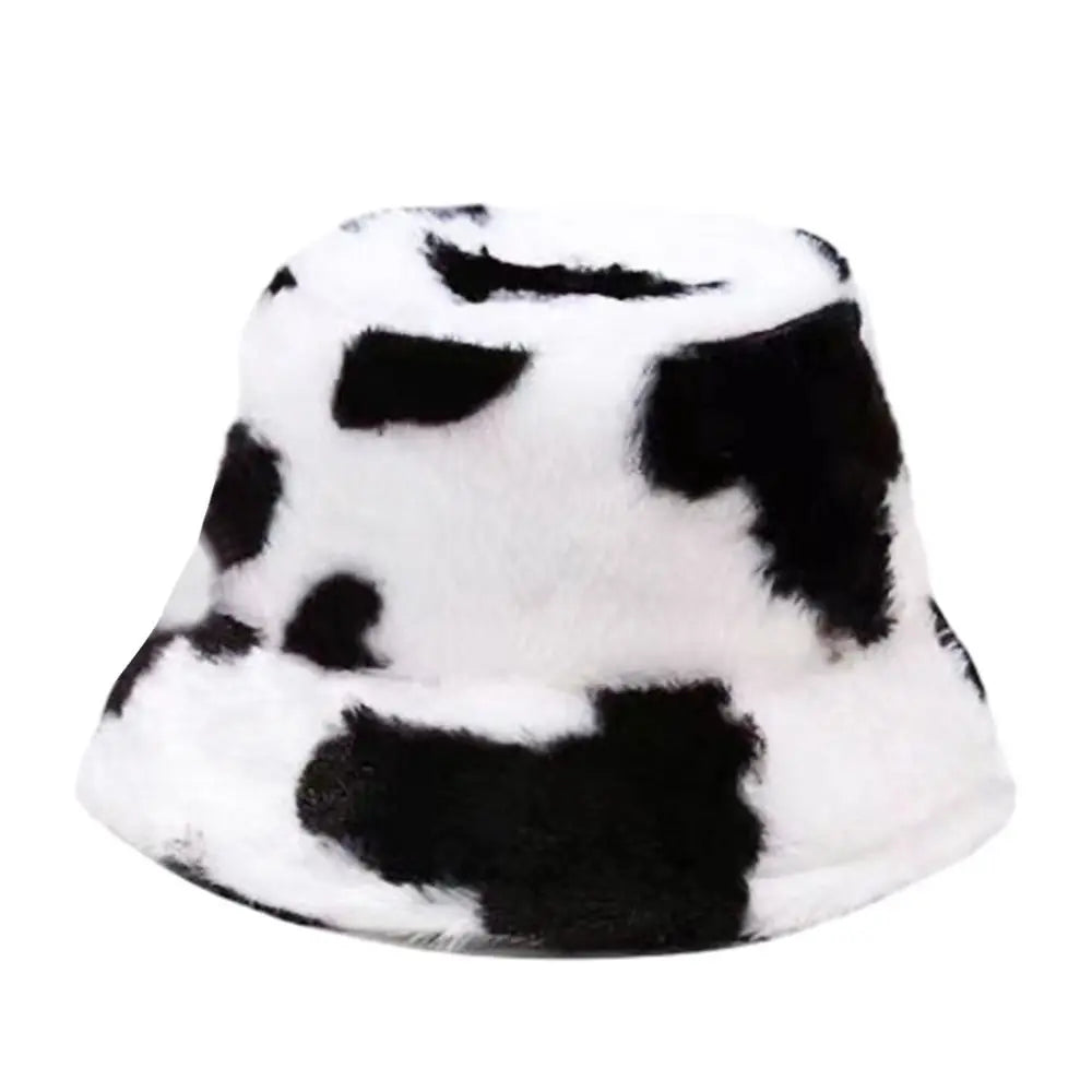 Winter Bucket Hat Women's Fashion Milk Cow Grain Panama Warm Hats Female Vintage  Cap
