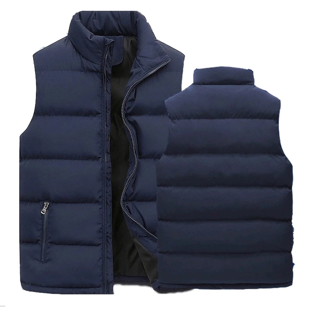 Mens Vest Jacket Warm Sleeveless Jackets Winter Waterproof Zipper Coat Autumn Stand-up Collar Casual Waistcoat