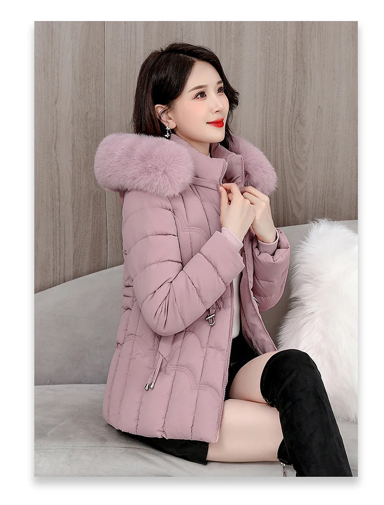 Winter 2025 New Down Jacket Women Parkas Fashion High-Quality Warm Cotton Padded Coat Ladies Short Overcoat Hooded