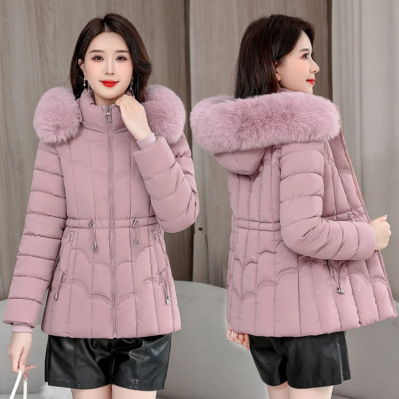 Winter 2025 New Down Jacket Women Parkas Fashion High-Quality Warm Cotton Padded Coat Ladies Short Overcoat Hooded