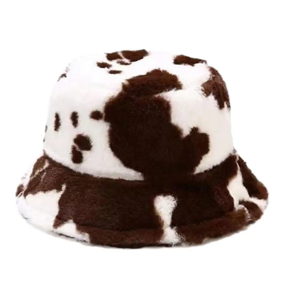 Winter Bucket Hat Women's Fashion Milk Cow Grain Panama Warm Hats Female Vintage  Cap