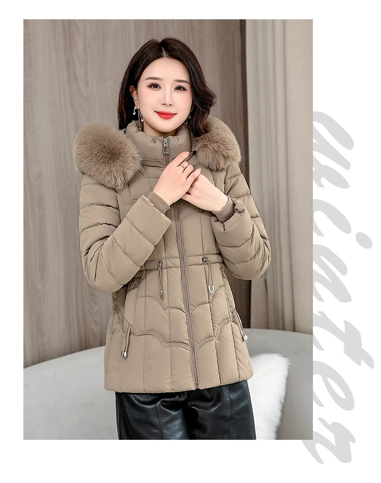 Winter 2025 New Down Jacket Women Parkas Fashion High-Quality Warm Cotton Padded Coat Ladies Short Overcoat Hooded