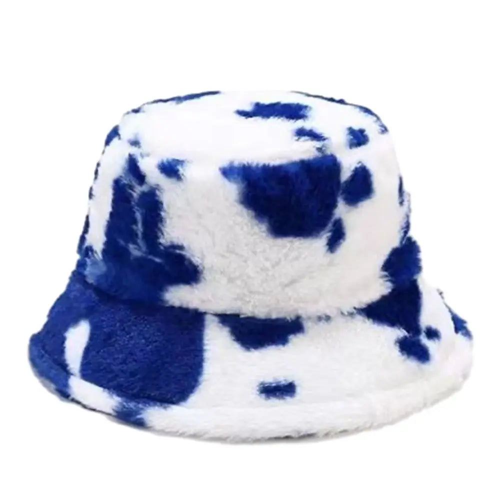 Winter Bucket Hat Women's Fashion Milk Cow Grain Panama Warm Hats Female Vintage  Cap