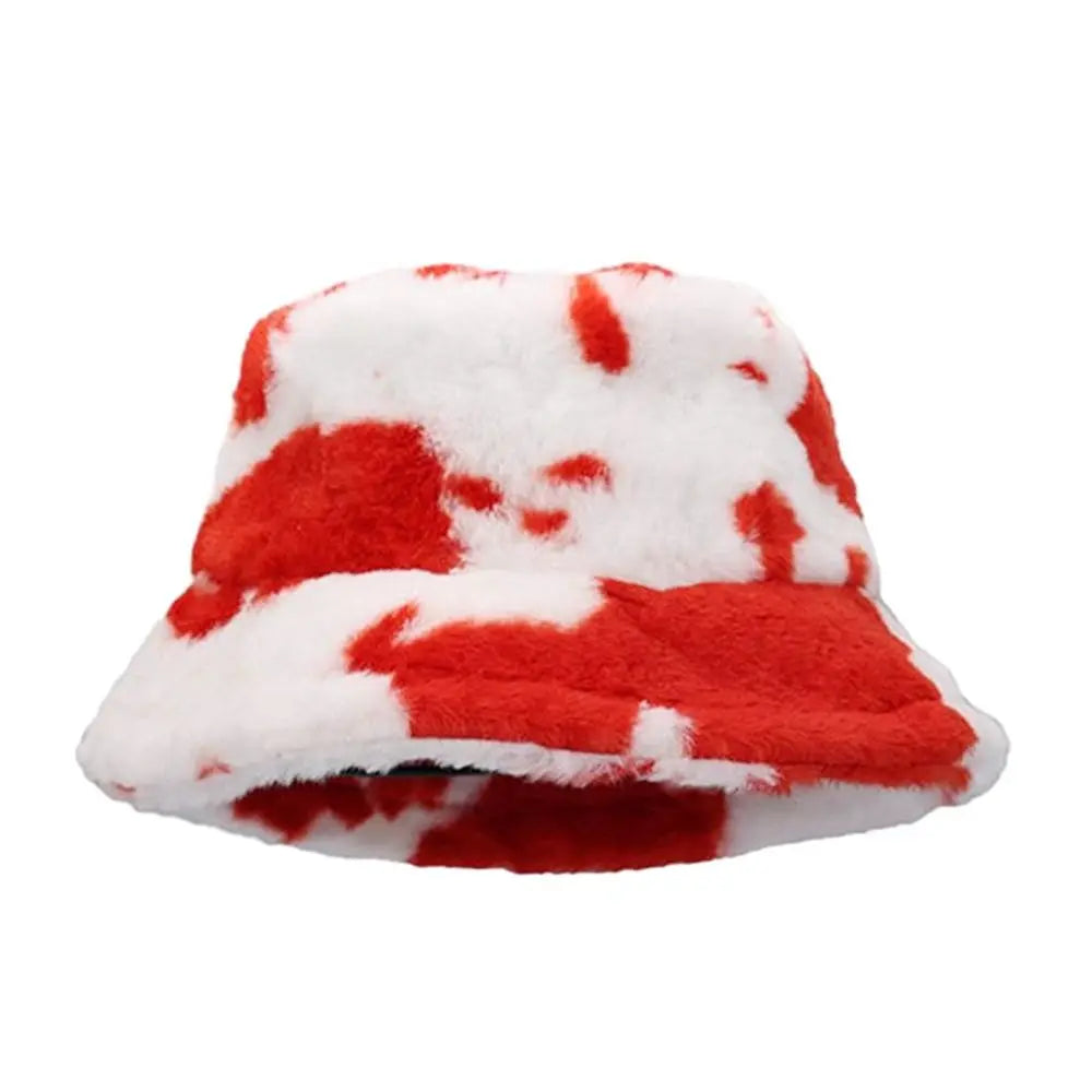 Winter Bucket Hat Women's Fashion Milk Cow Grain Panama Warm Hats Female Vintage  Cap