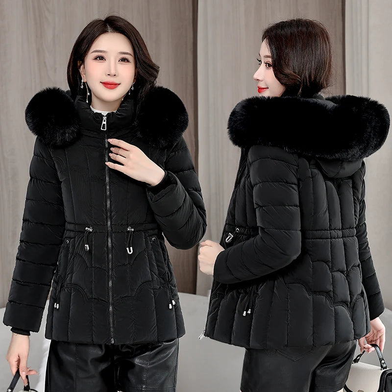 Winter 2025 New Down Jacket Women Parkas Fashion High-Quality Warm Cotton Padded Coat Ladies Short Overcoat Hooded