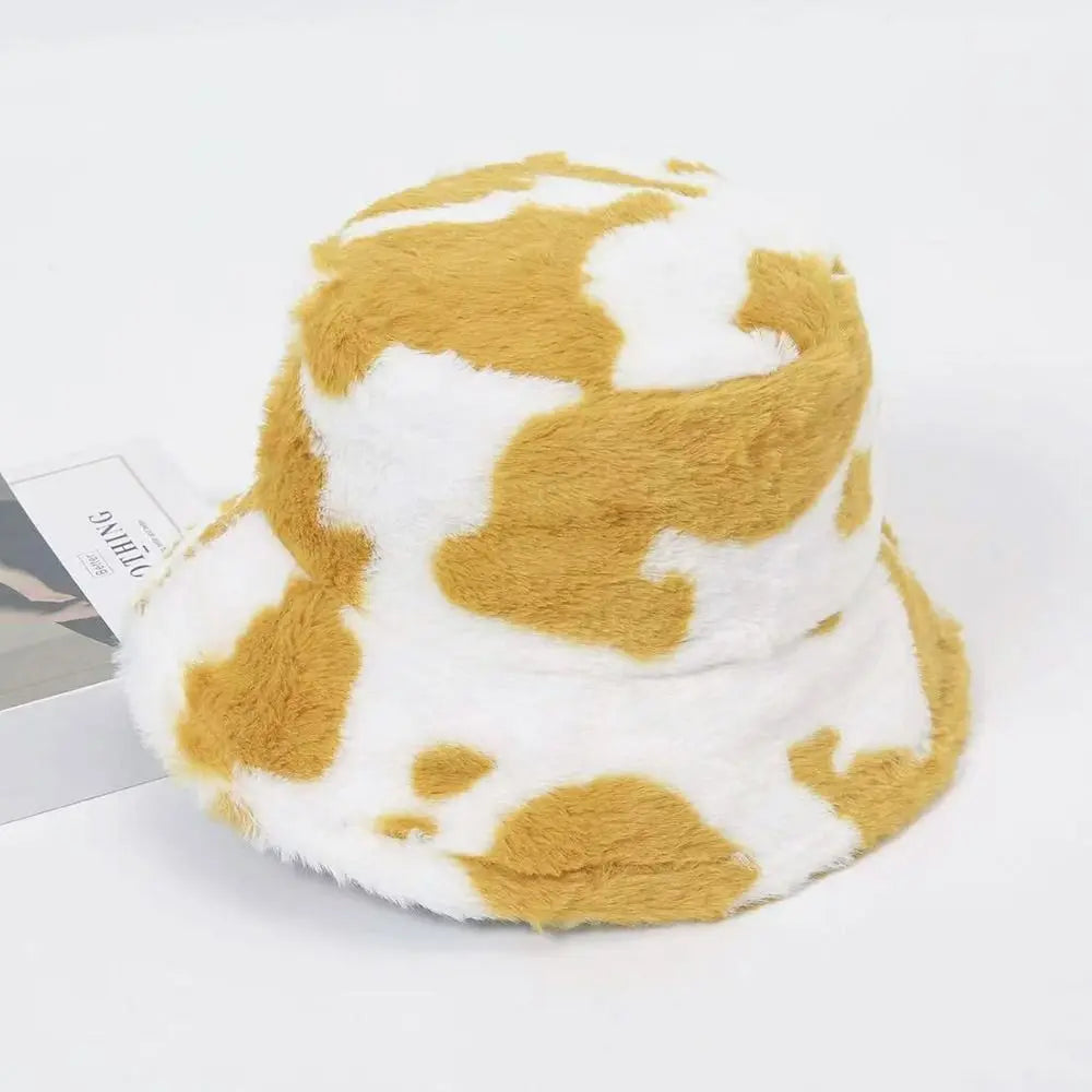 Winter Bucket Hat Women's Fashion Milk Cow Grain Panama Warm Hats Female Vintage  Cap